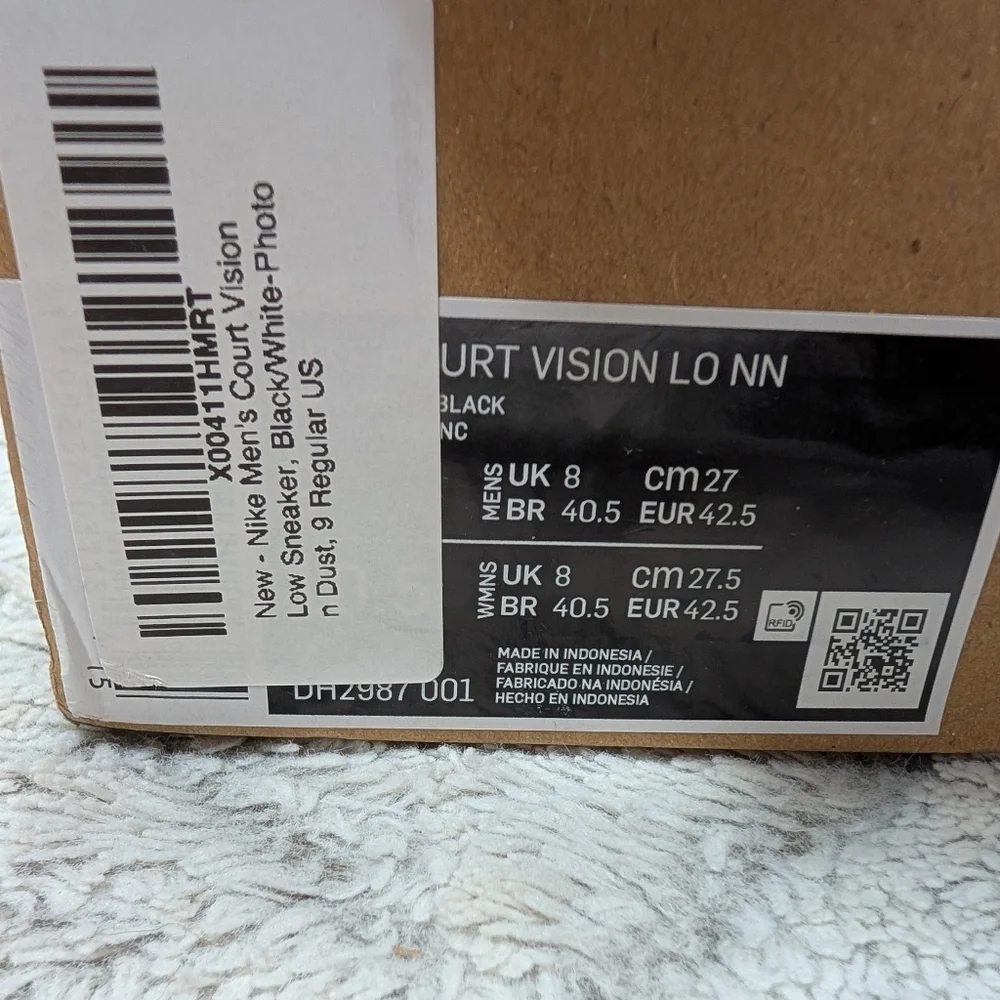 Nike Court Vision Low Next Nature Shoes Black White Mens Size 9 DH2987-001 NEW